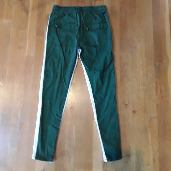 FASHION NOVA MEN Army Green & White Ankle Zip Slim Fit Drawtring Track Pants - Picture 2 of 6